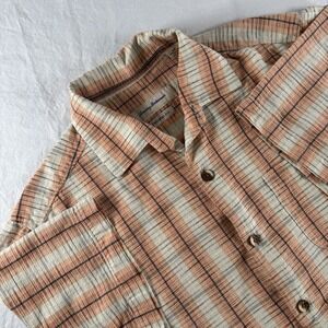 Tommy‎ Bahama Mens Small Striped Silk Blend Short Sleeve Camp Shirt Pocket